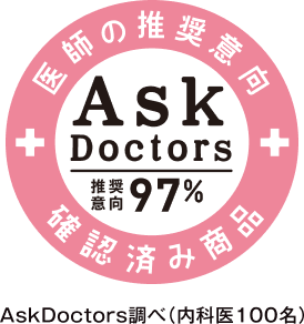 医師の推奨意向 Ask Doctors 推奨意向97% 確認済み商品 AskDoctors調べ（内科医100名）