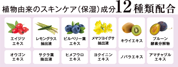 植物由来のスキンケア(保湿)成分12種類配合