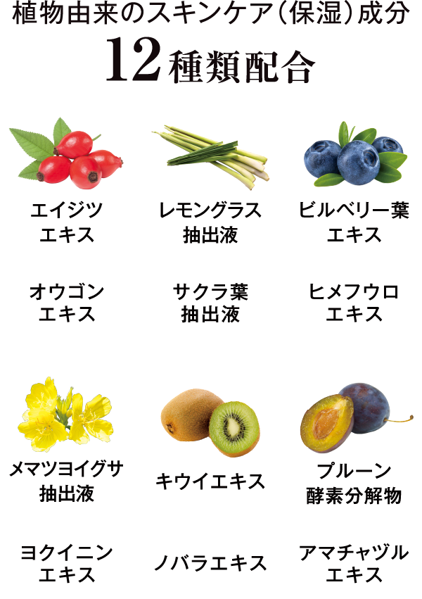 植物由来のスキンケア(保湿)成分12種類配合
