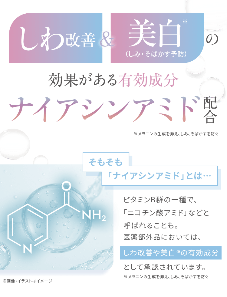 しわ改善＆美白の効果があるナイアシンアミド配合